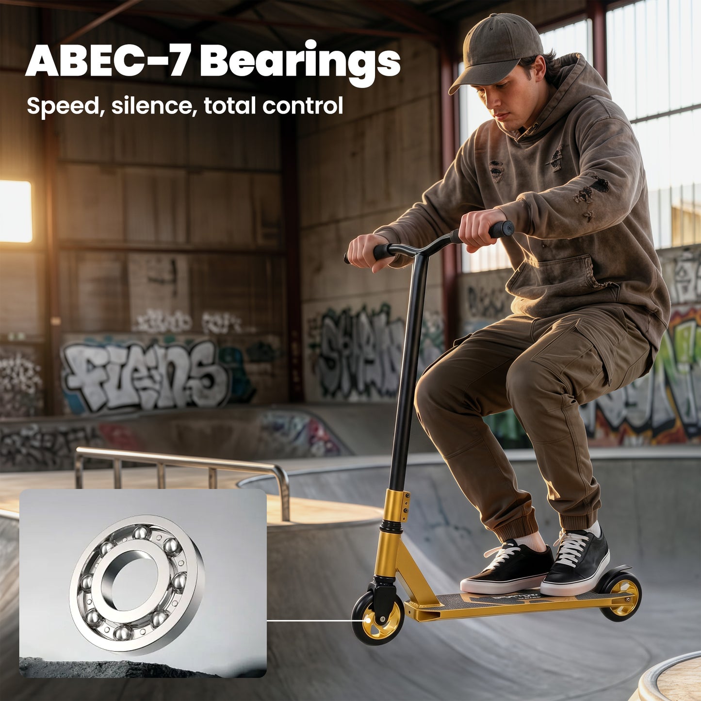 SPORTNOW Stunt Scooter, Pro Scooter for Adult Teens with 360° Handlebar, 110 mm PU Wheels, Aluminium Deck, ABEC-7, Gold Tone