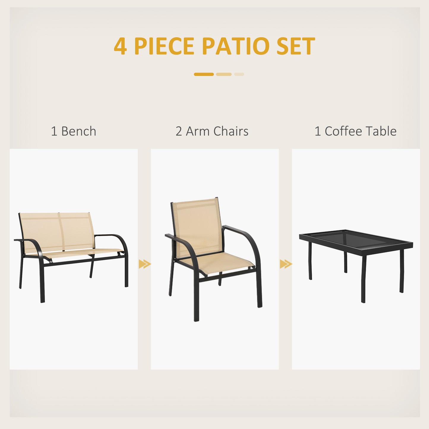 Outsunny 4-Piece Curved Steel Patio Furniture Set - Beige