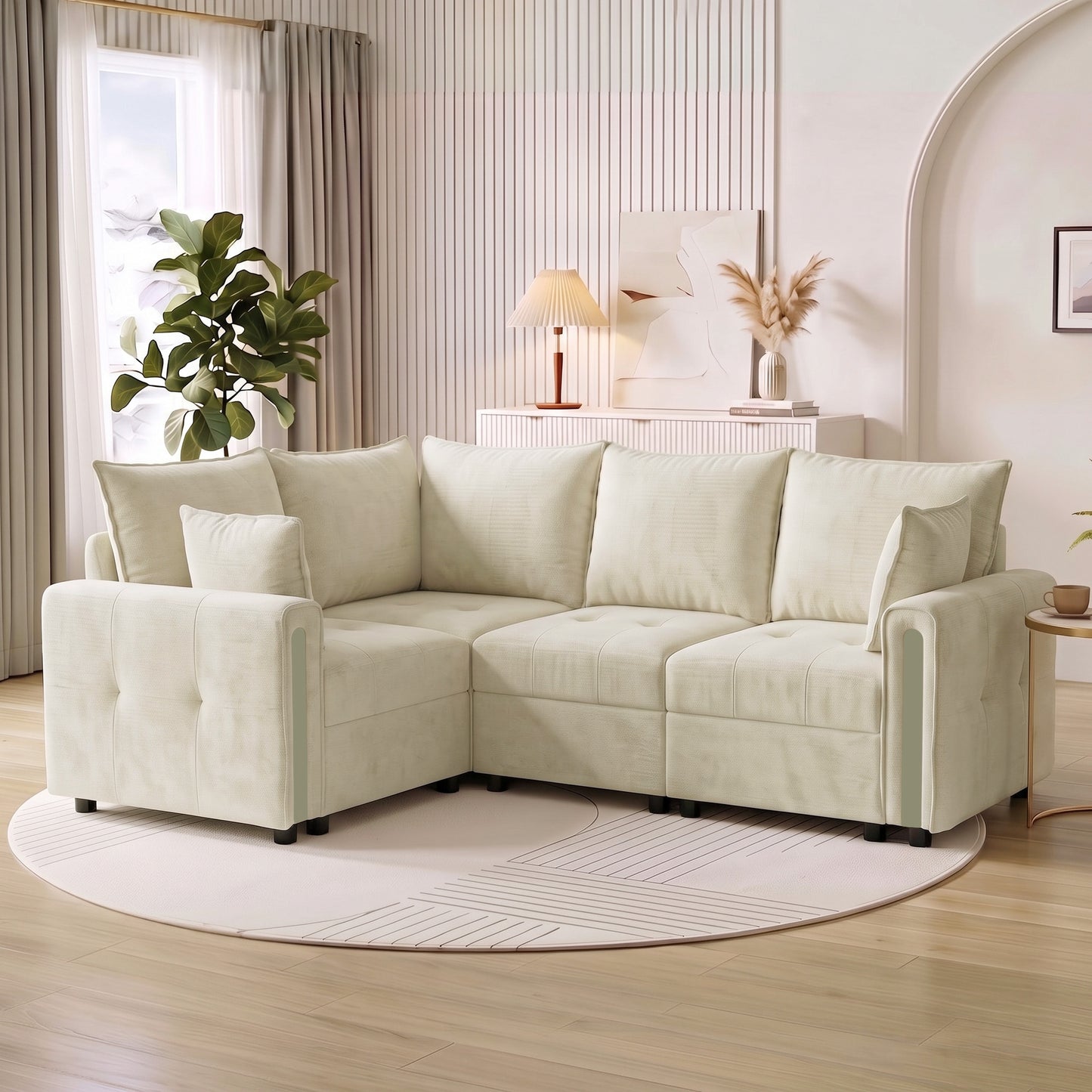 HOMCOM 228cm L Shaped Sofa with Lift-Up Storage, 3-Seater Sectional Sofa with Wide Deep Seat, Beige