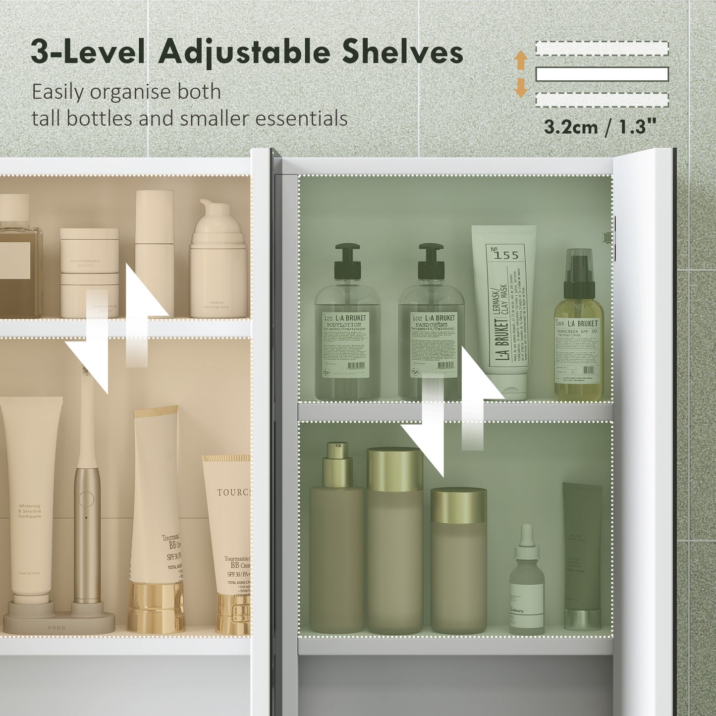 HOMCOM Bathroom Mirror Cabinet with Adjustable Shelves - White