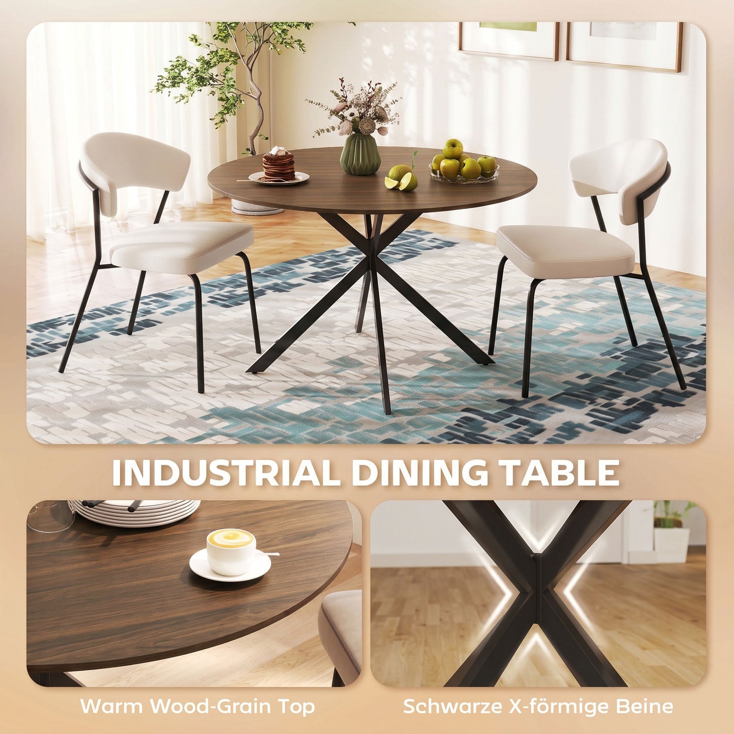 HOMCOM Dining Table for 4, 120 cm Industrial Kitchen Table with Wood Effect Tabletop and Steel Legs, Brown