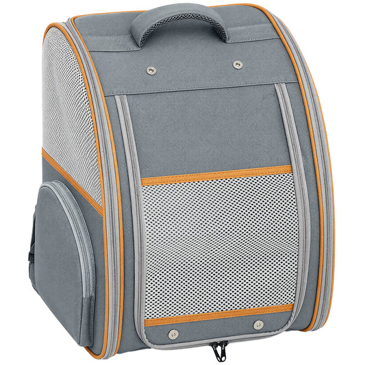 PawHut Pet Backpack Carrier, Foldable Pet Carrier Backpack for Mini Dogs Cats Up to 5 kg, with Mesh Window, Grey