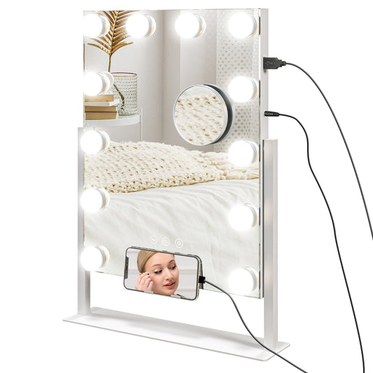 HOMCOM 37x46cm Hollywood Vanity Mirror, 12 LED Bulbs, 3 Colours, USB Port, Touch Screen