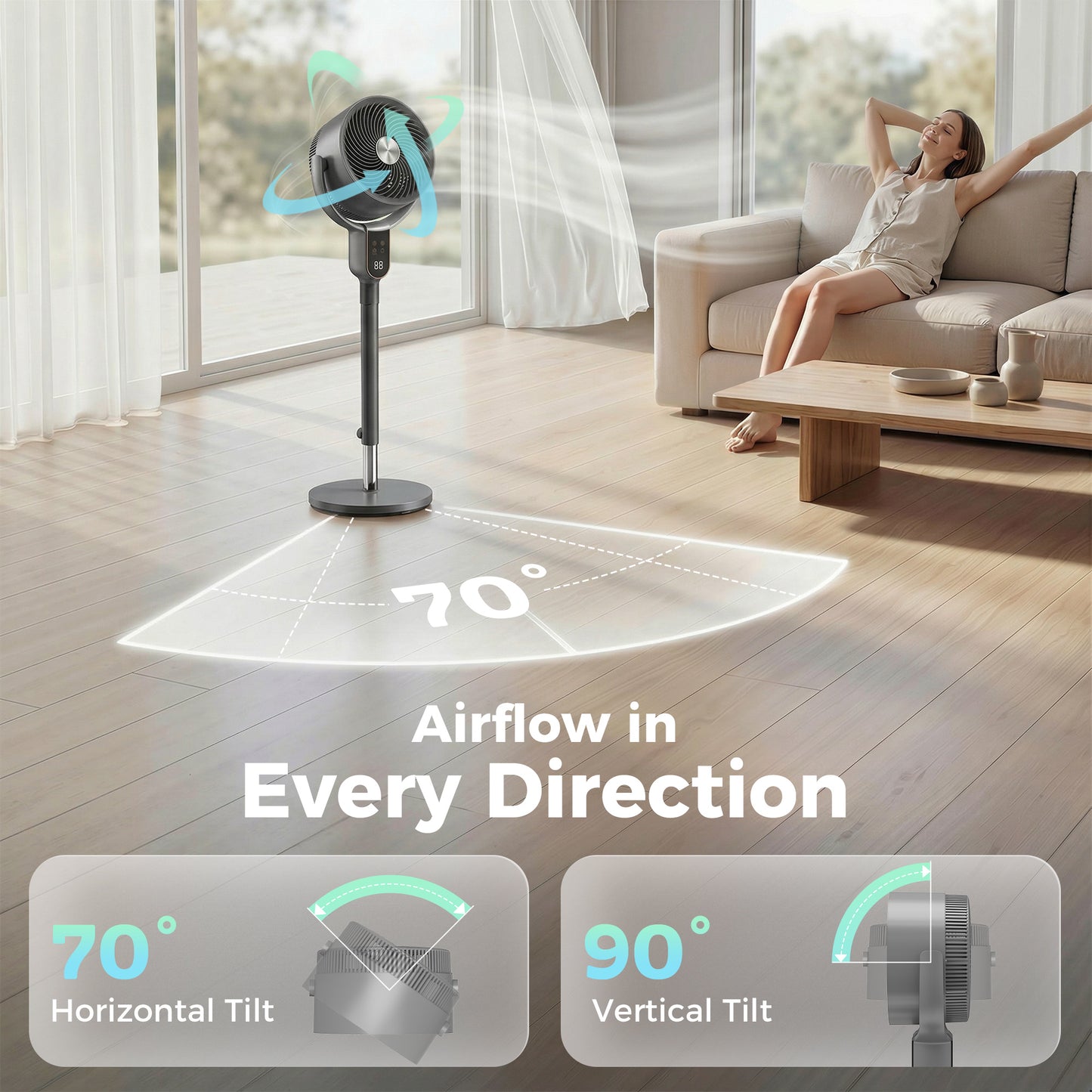 HOMCOM 20 dB Silent Standing Fan for Bedroom, 42" Pedestal Fan with Remote, 90° Oscillating, 8 Speeds, Remote Control, Grey