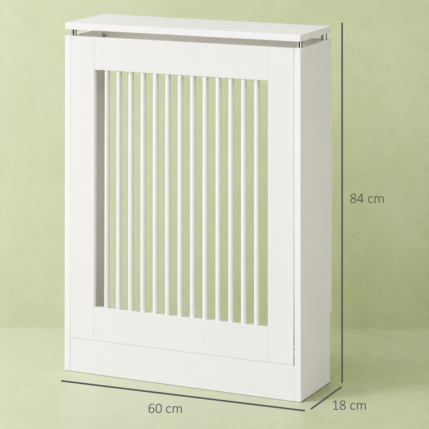 HOMCOM Radiator Cover Vertical Slatted Grille Heater Cover Top Shelf MDF Steel for Heat Circulation 60 x 18 x 84 cm White