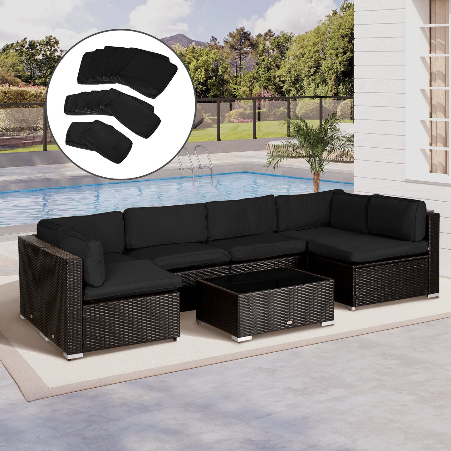 Outsunny Garden Rattan Sofa Cushion Polyester Cover Replacement Outdoor- No Cushion Included Black