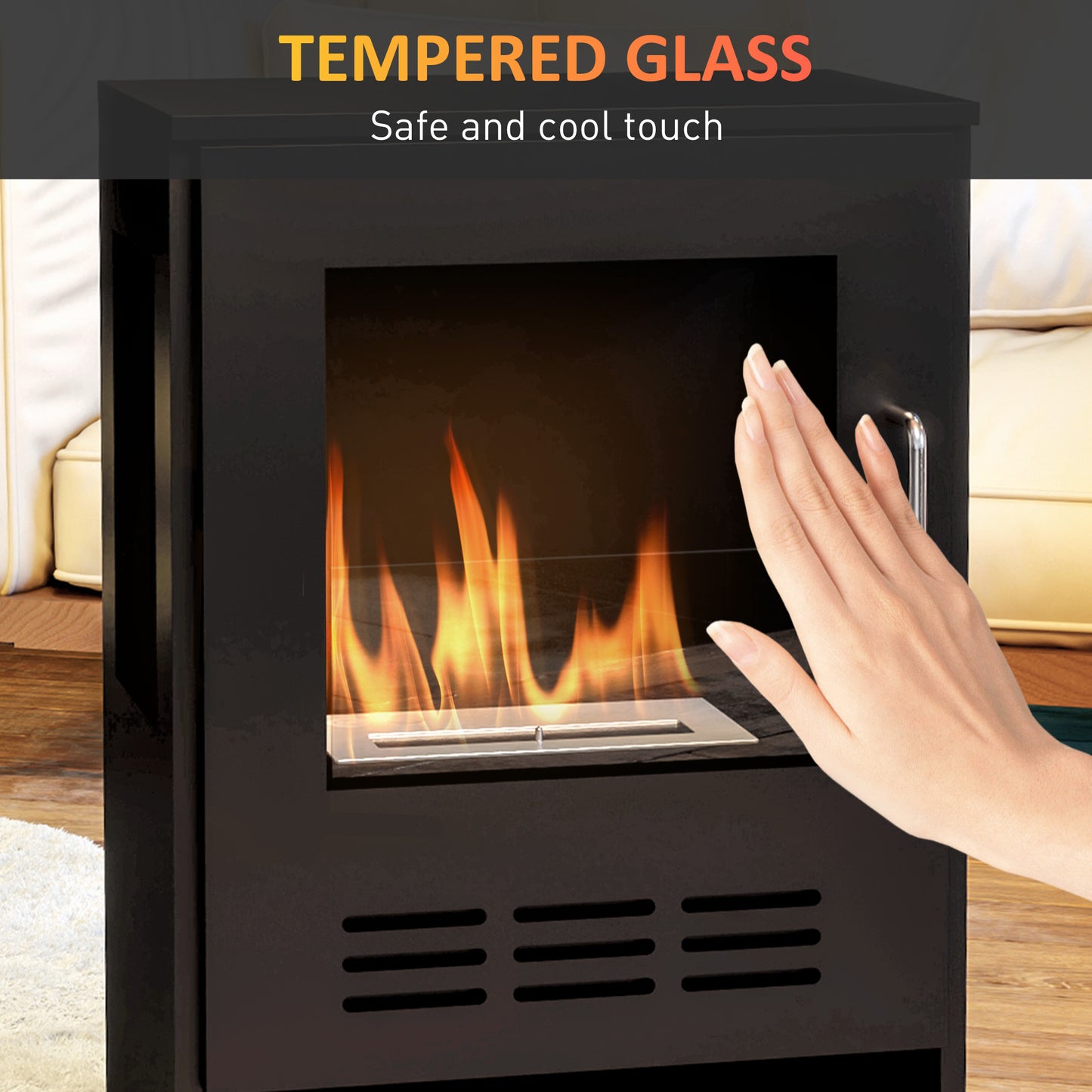 HOMCOM Ethanol Fireplace Stove, Bioethanol Burner, 0.9L Volume, 3.3 Hours Burn, Black