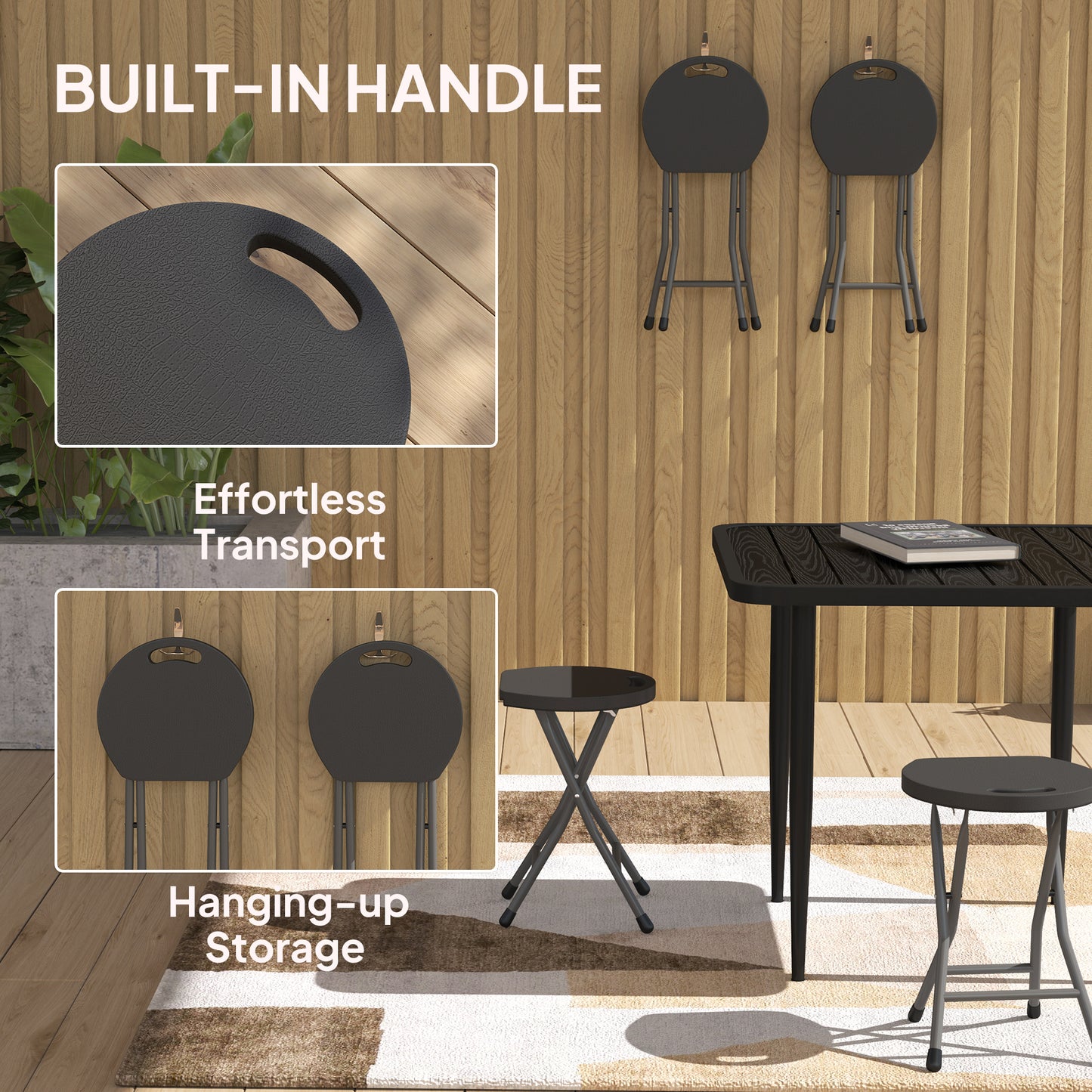 Outsunny Set of Four Folding Carry Stools - Charcoal Grey