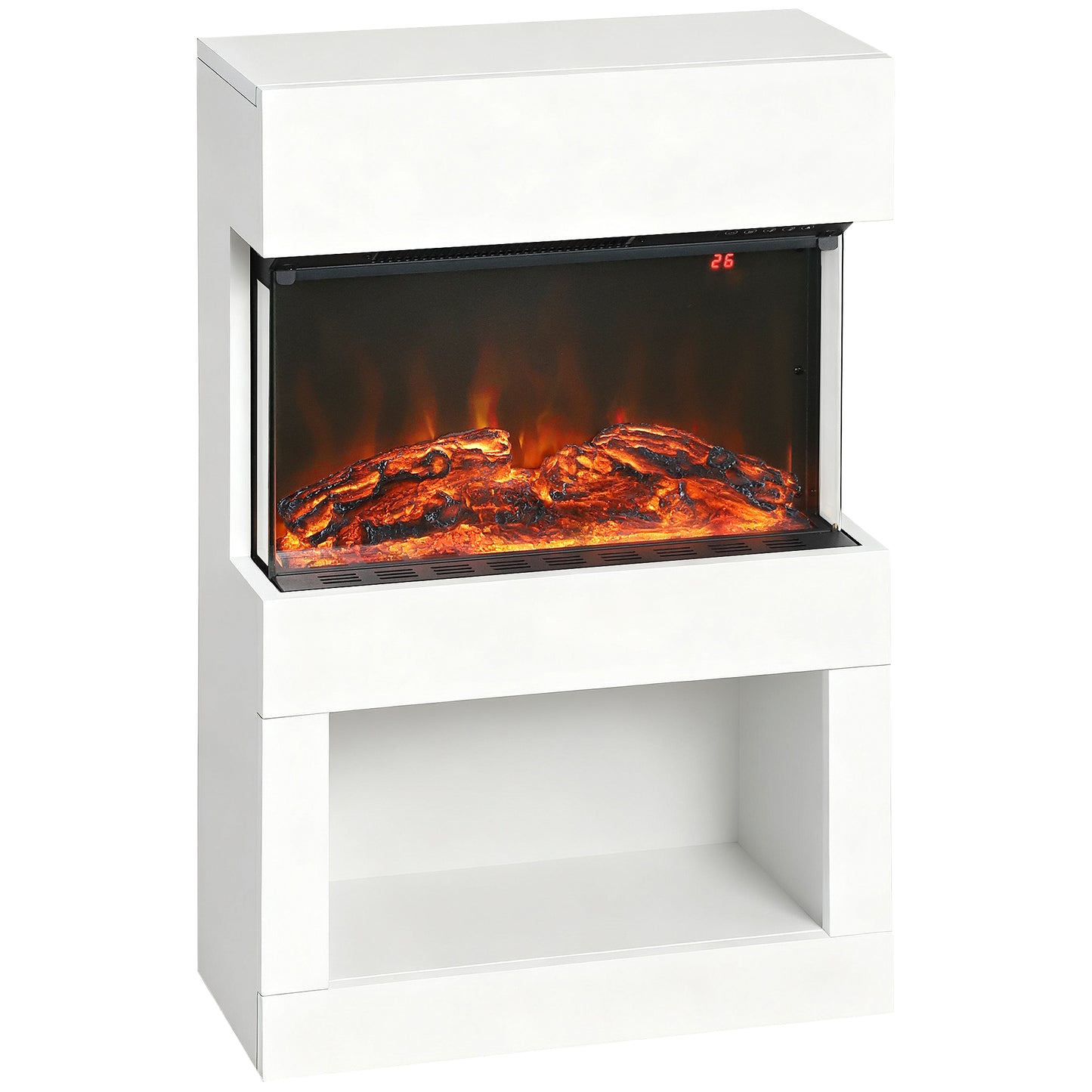 HOMCOM Electric Fireplace with 3D Flame, 6 Colors, 3 Brightness, 1000W/2000W, Remote & Timer, 3-Sided View, Heats 30m², White