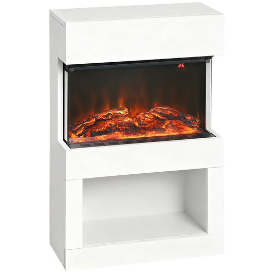 HOMCOM Electric Fireplace with 3D Flame, 6 Colors, 3 Brightness, 1000W/2000W, Remote & Timer, 3-Sided View, Heats 30m², White