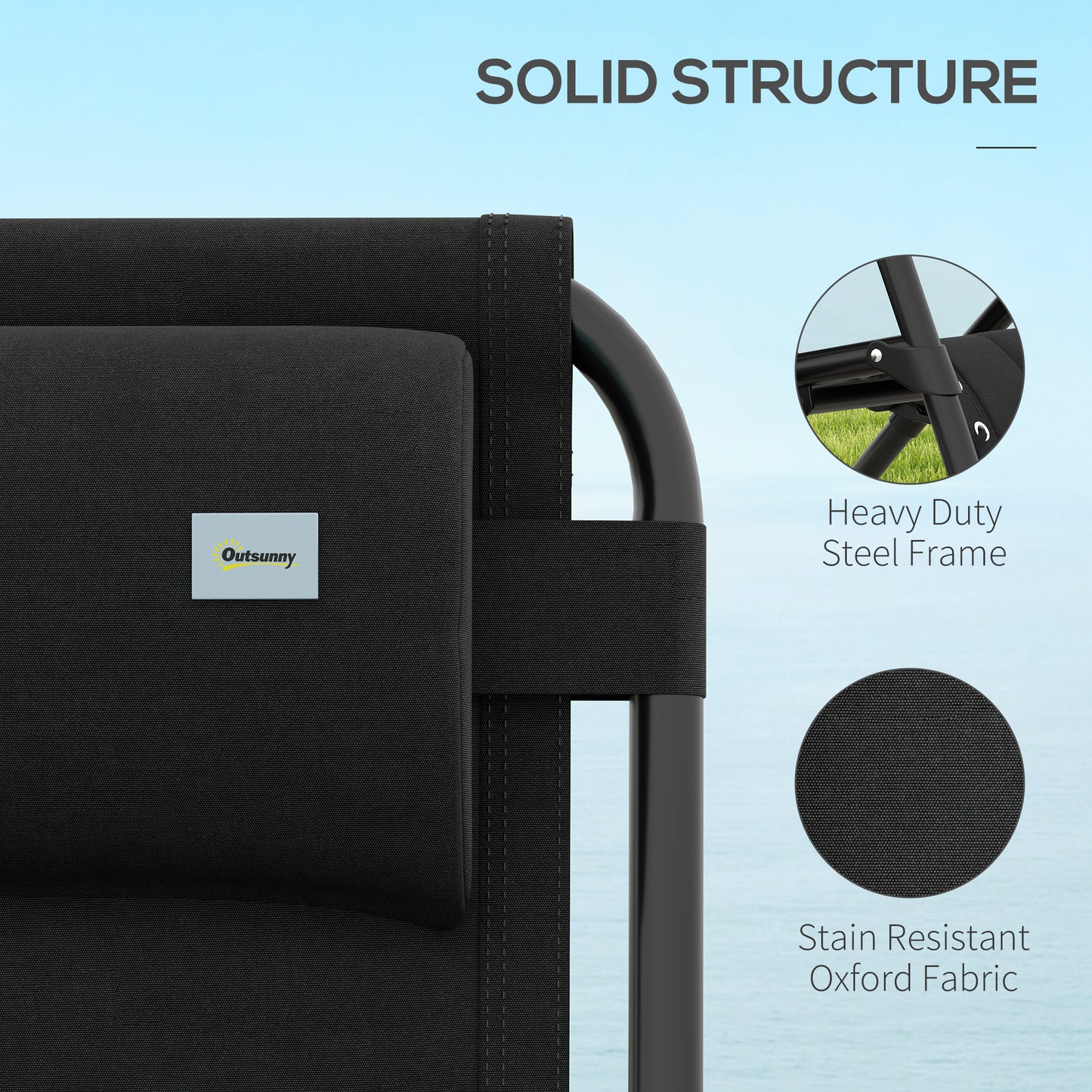 Outsunny Foldable Reclining Garden Chair Set of 2, Zero Gravity Chairs, Padded Seat, Cup Holder, Black