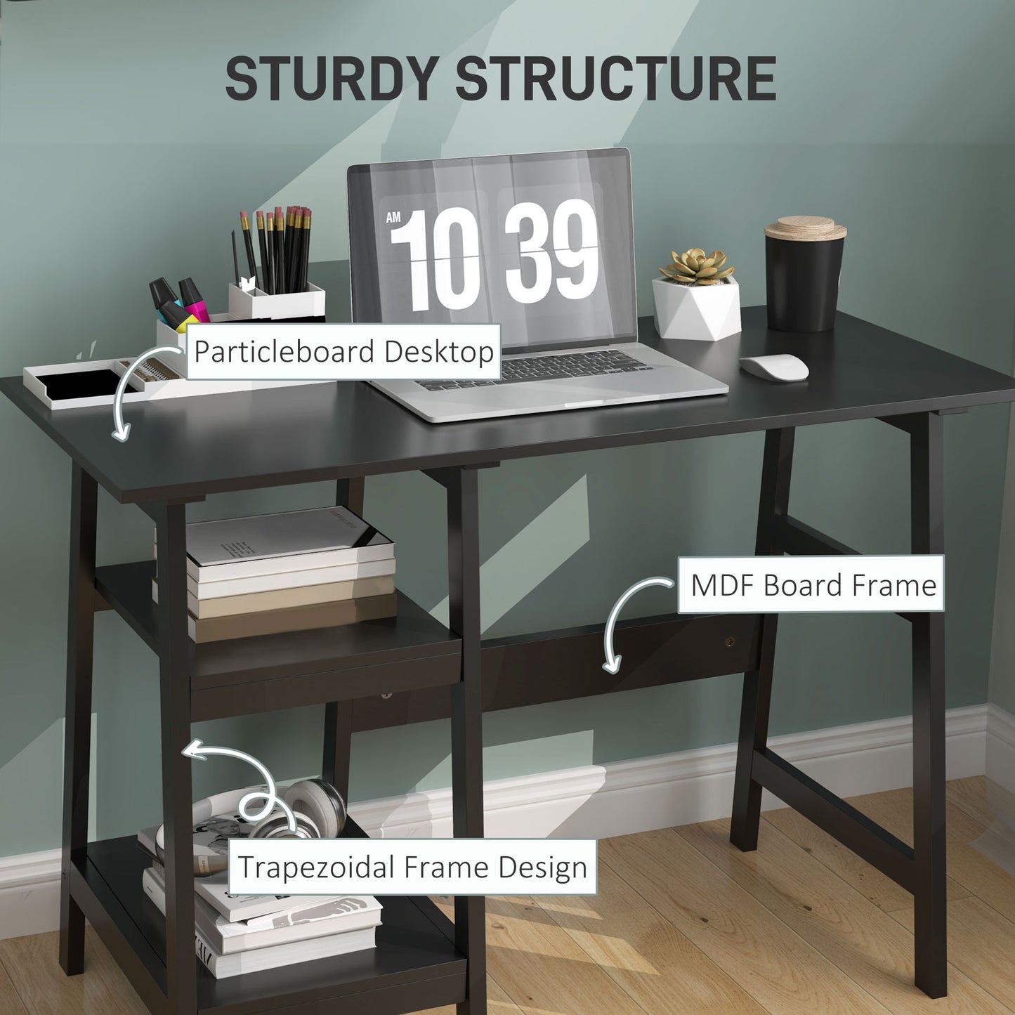 HOMCOM Compact Computer Desk with Storage Shelves, Study Table with Bookshelf, Easy Assembly, 106 x 51cm, Black