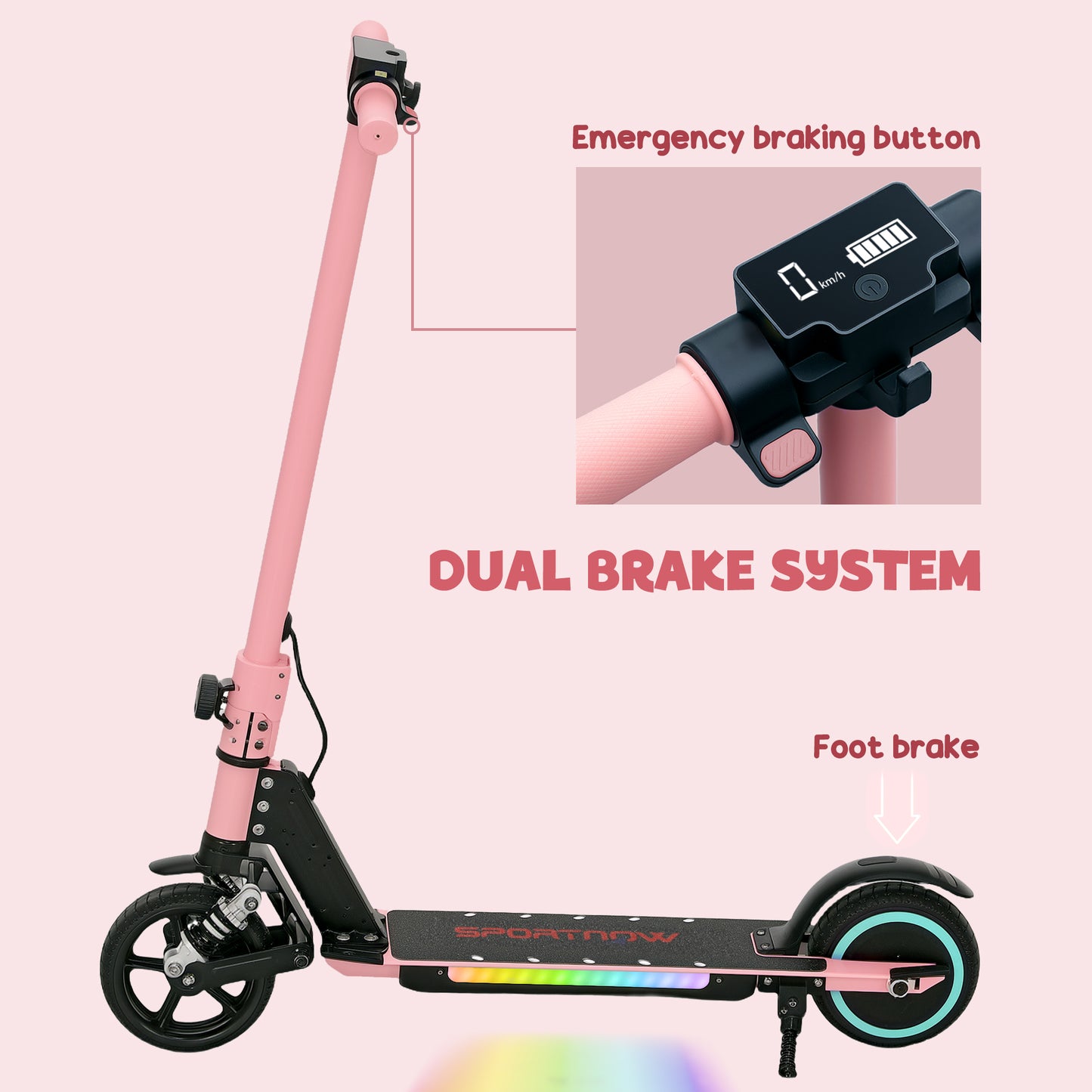 SPORTNOW Folding Kids Electric Scooter 6-14, Dual Brakes, Suspension, LED Lights, 6.8kg, 14 KM/H, Pink