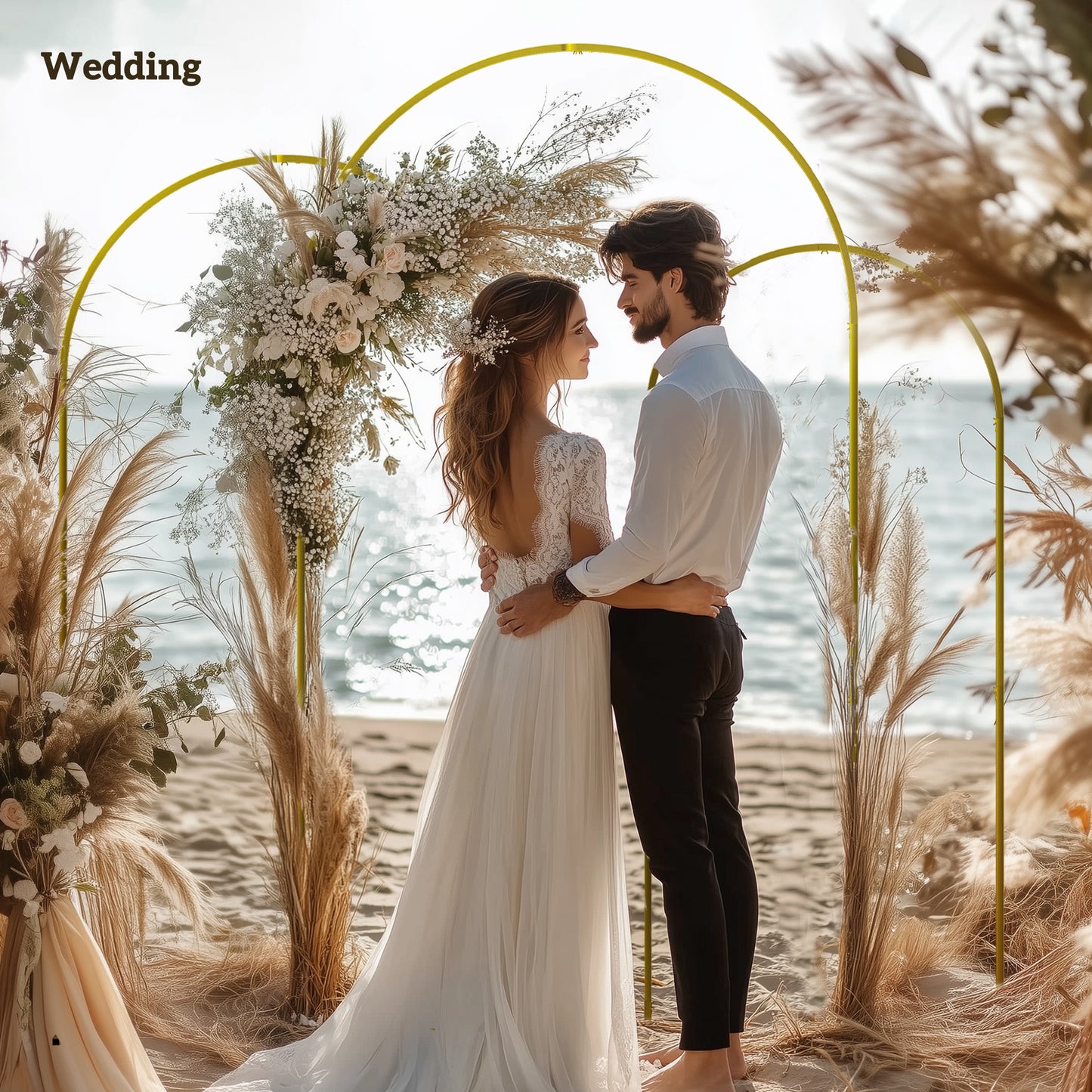 Outsunny Wedding Arch Frame Set, Metal Backdrop Stand, 3-Piece Gold Tone for Party, Shower, or Ceremony