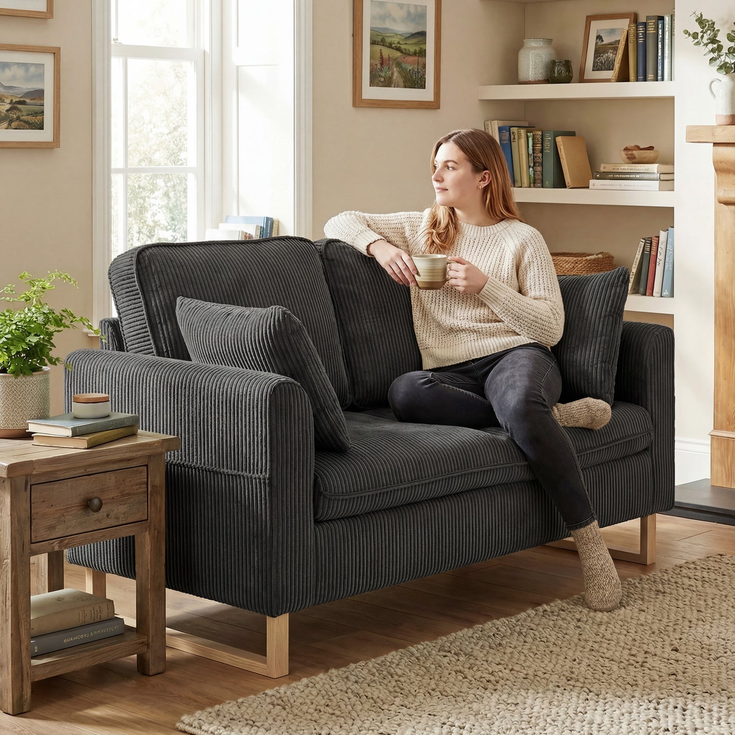 HOMCOM 2 Seater Sofa, 140 cm Loveseat Sofa with Spring Cushions, Metal –
