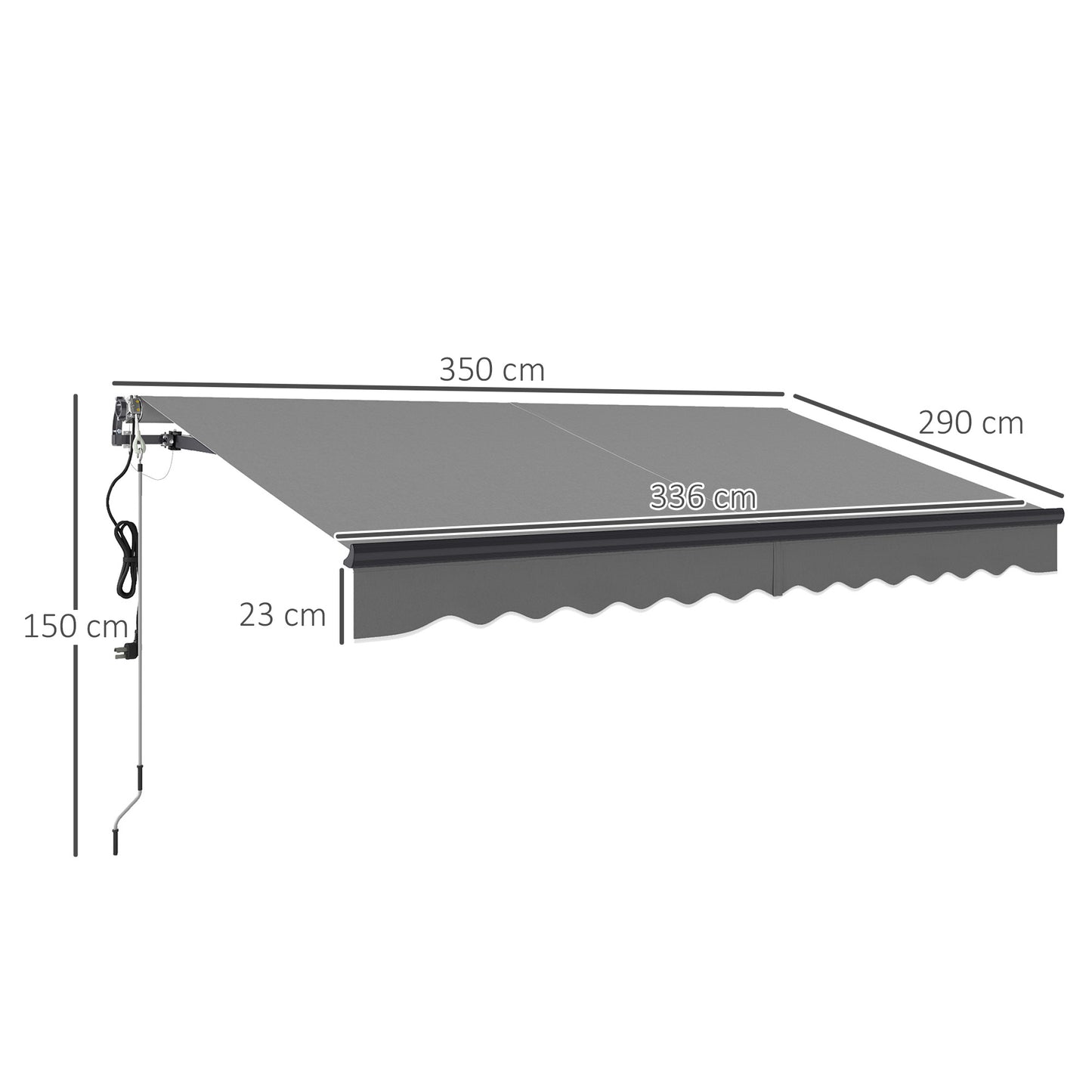 Outsunny Electric Retractable Awning, 3.5x3m, Aluminium Frame, Remote Control, UV30+ Sun Shade for Garden Patio Door Window, Dark Grey