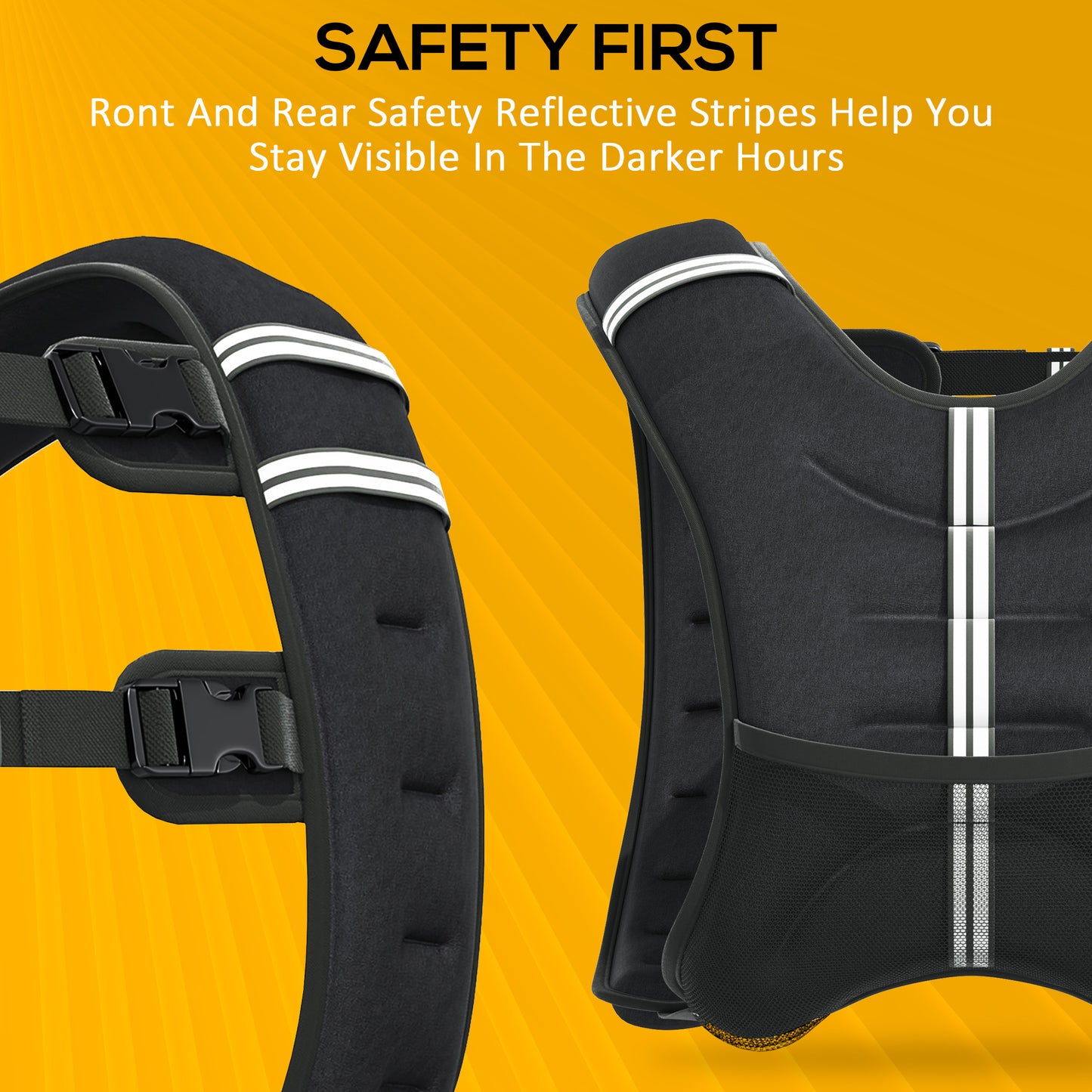 HOMCOM 10KG Weighted Vest, Adjustable Straps, Pocket, Reflective Strips, for Men & Women Cardio & Strength Training, Black