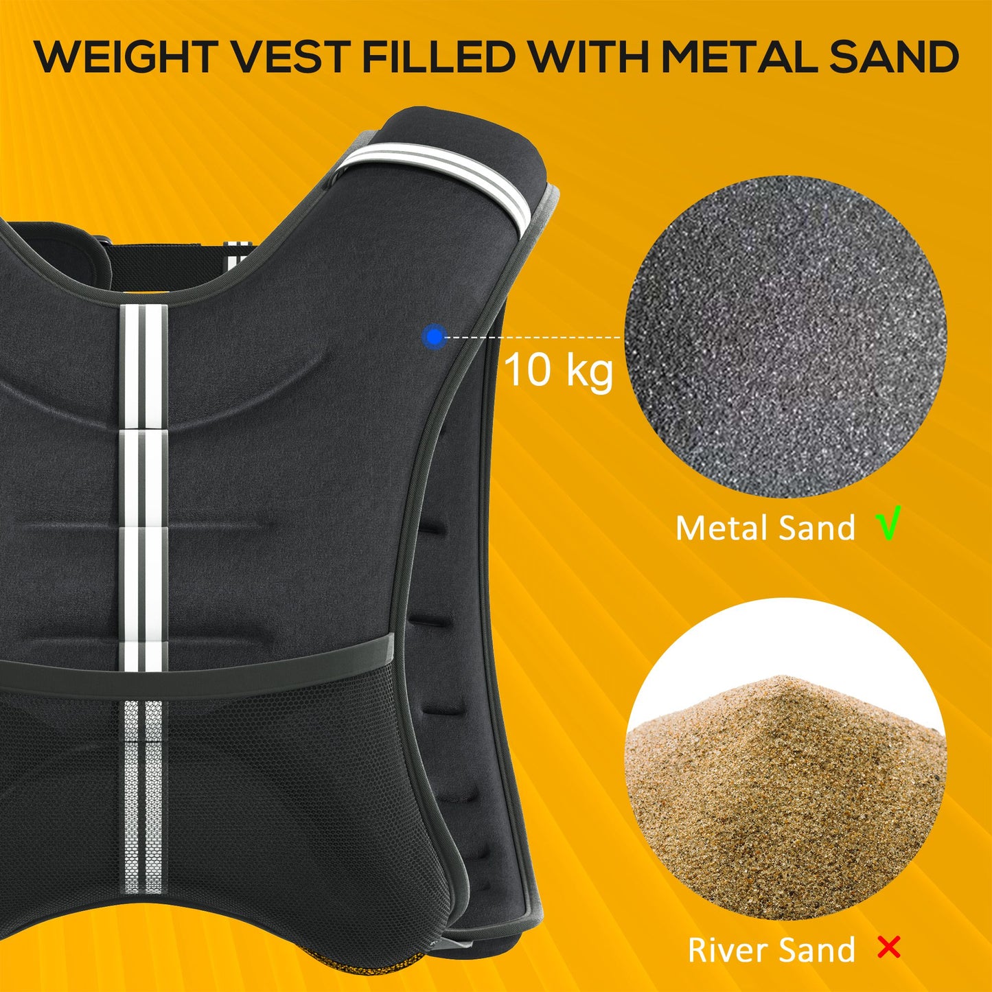 HOMCOM 10KG Weighted Vest, Adjustable Straps, Pocket, Reflective Strips, for Men & Women Cardio & Strength Training, Black