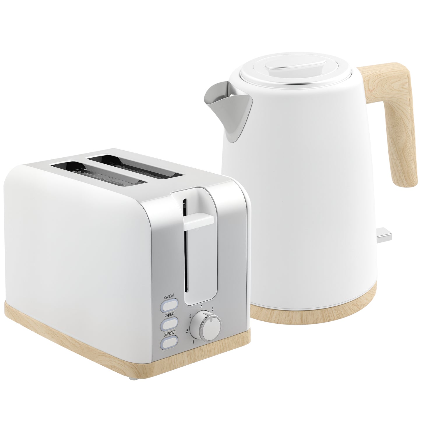 HOMCOM Kettle and Toaster Set, 1.7L 3000W Kettle & 2 Slice Toaster, 7 Levels, Defrost, Reheat, Auto Off, White