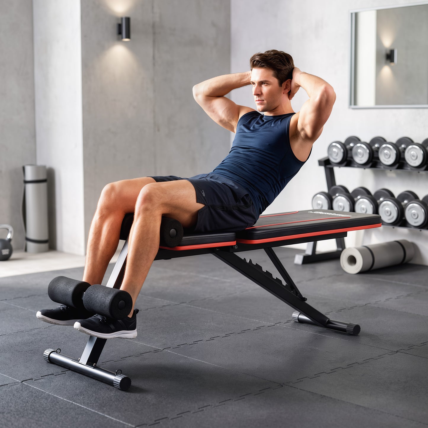 SPORTNOW Adjustable Weight Bench for Home Gym, Foldable Incline Decline Bench Press with Resistance Bands, 7-Position Backrest