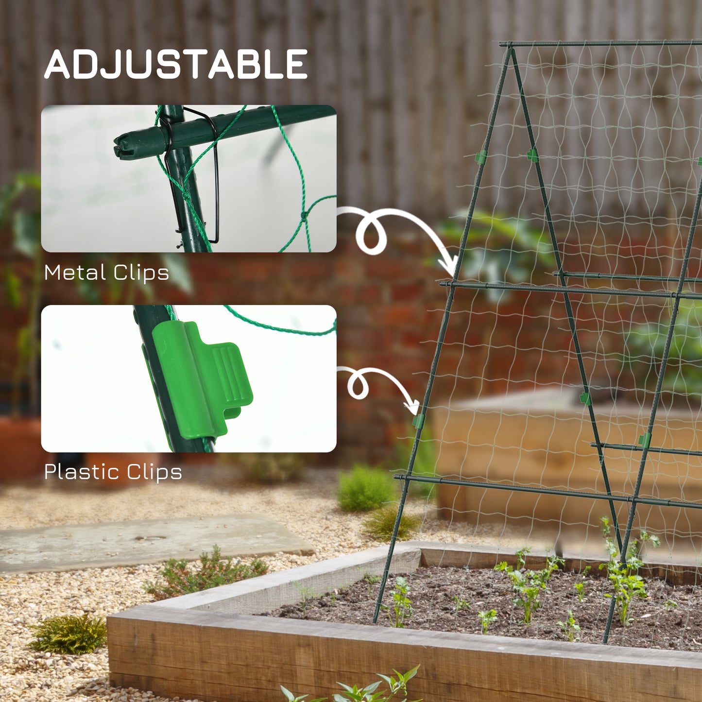 Outsunny Garden Cucumber Trellis A-Frame Plant Support with Climbing Net, Adjustable for Raised Beds, Vegetables, Flowers, Fruit, Green