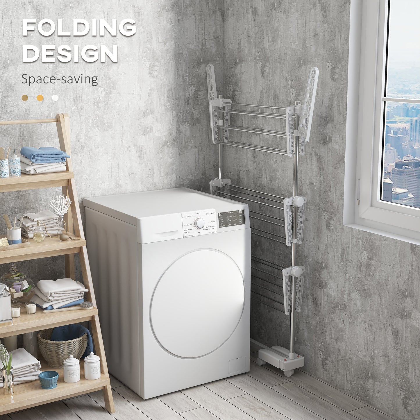 HOMCOM Clothes Airer, Stainless Steel Foldable Drying Rack with Wheels & Wings, Indoor/Outdoor, Easy Assembly, 142x55x152cm, White