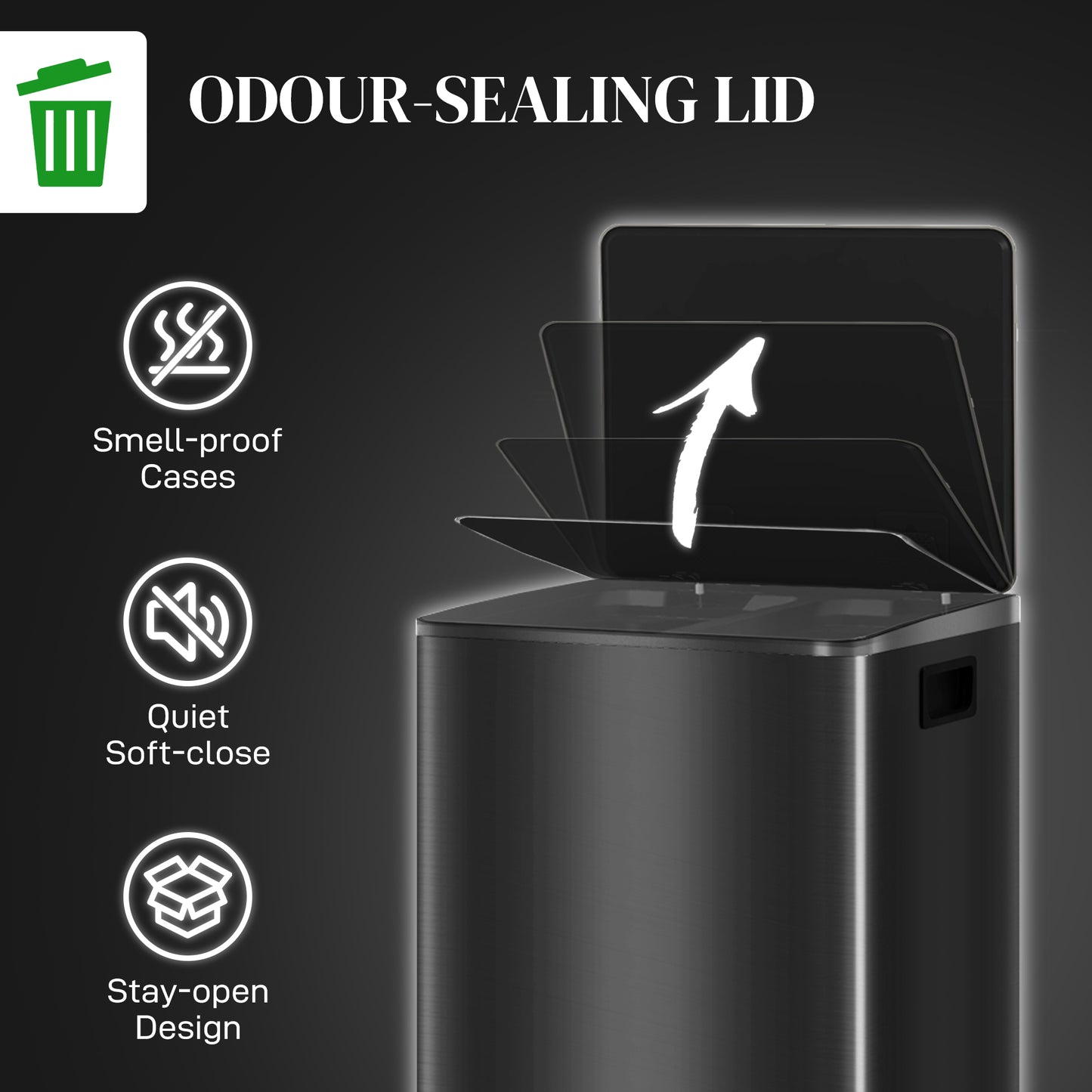 HOMCOM 2x30L Dual Kitchen Bin, Stainless Steel, Soft-Close, Removable Buckets, Black