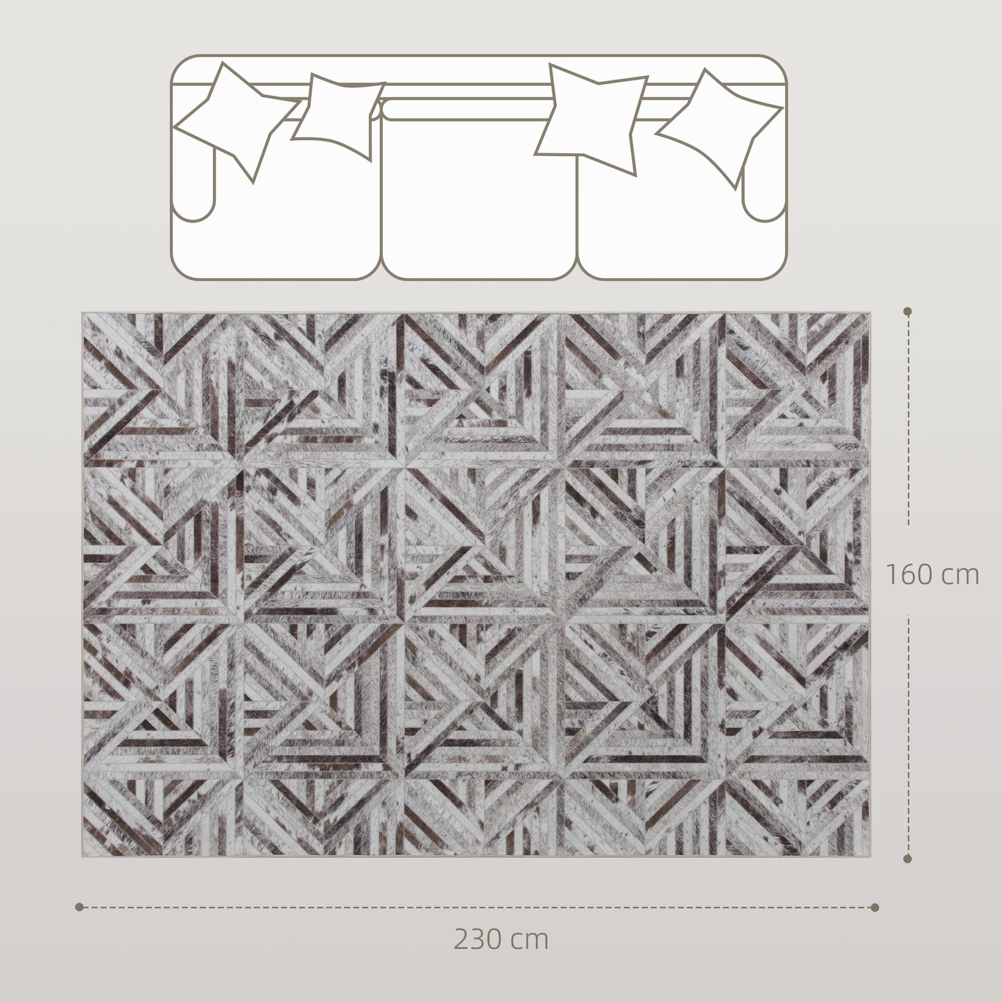 HOMCOM Modern Area Rug, Triangle Pattern Non-Slip Washable Chenille Carpet for Living Room, Bedroom, Dining Room, Office, 230x160 cm, Brown