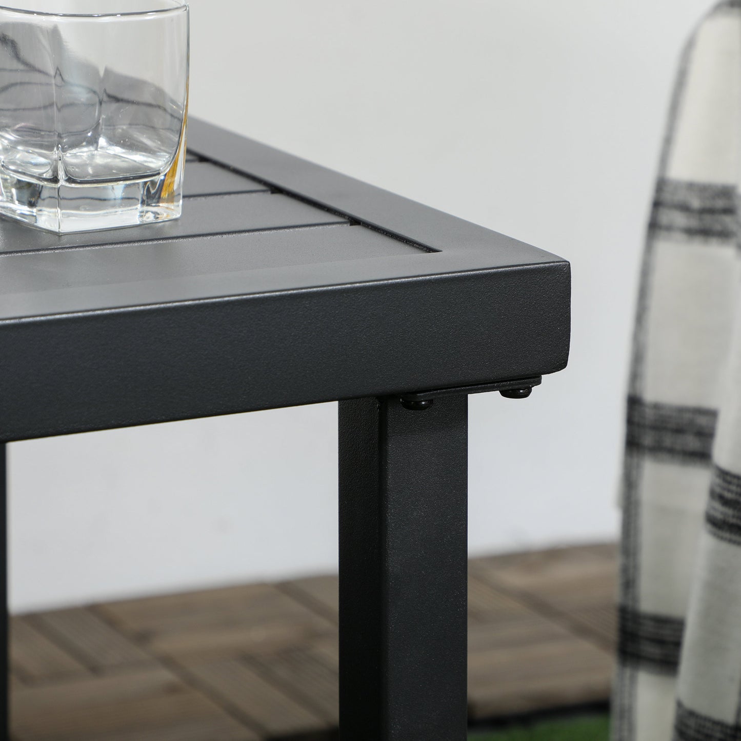 Outsunny Garden Side Table End Table Patio Coffee Table with Umbrella Hole Steel Frame for Balcony Black