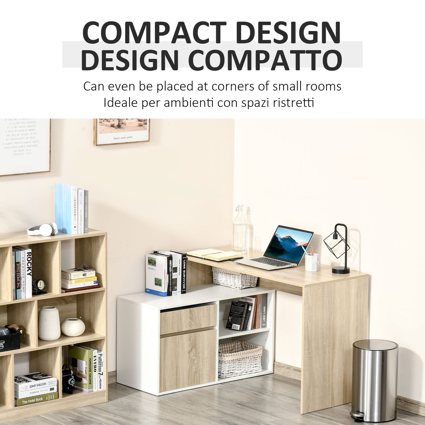 HOMCOM L-Shaped Corner Computer Desk Study Table PC Work w/ Storage Shelf Drawer Office