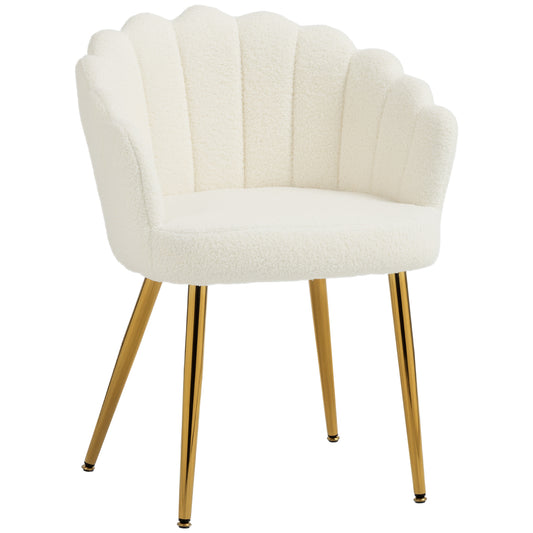 HOMCOM Lounge Chair Petal-Back Armchair Metal Metal Legs for Living Room Bedroom Cream