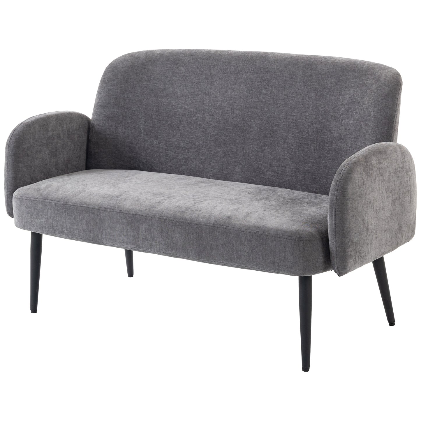 HOMCOM 132cm 2 Seater Sofa, Velvet Comfy Small Sofa Couch with Wide Seat, Thick Padding, Tapered Metal Legs, Light Grey