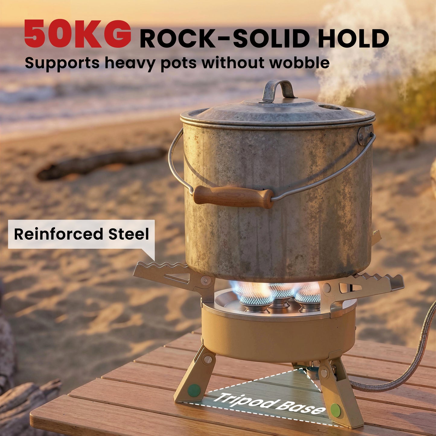 Outsunny 7000W Camping Stove with Piezo Ignition, High Power Gas Stove with 50kg Capacity and Carry Bag for Outdoor Hiking Khaki