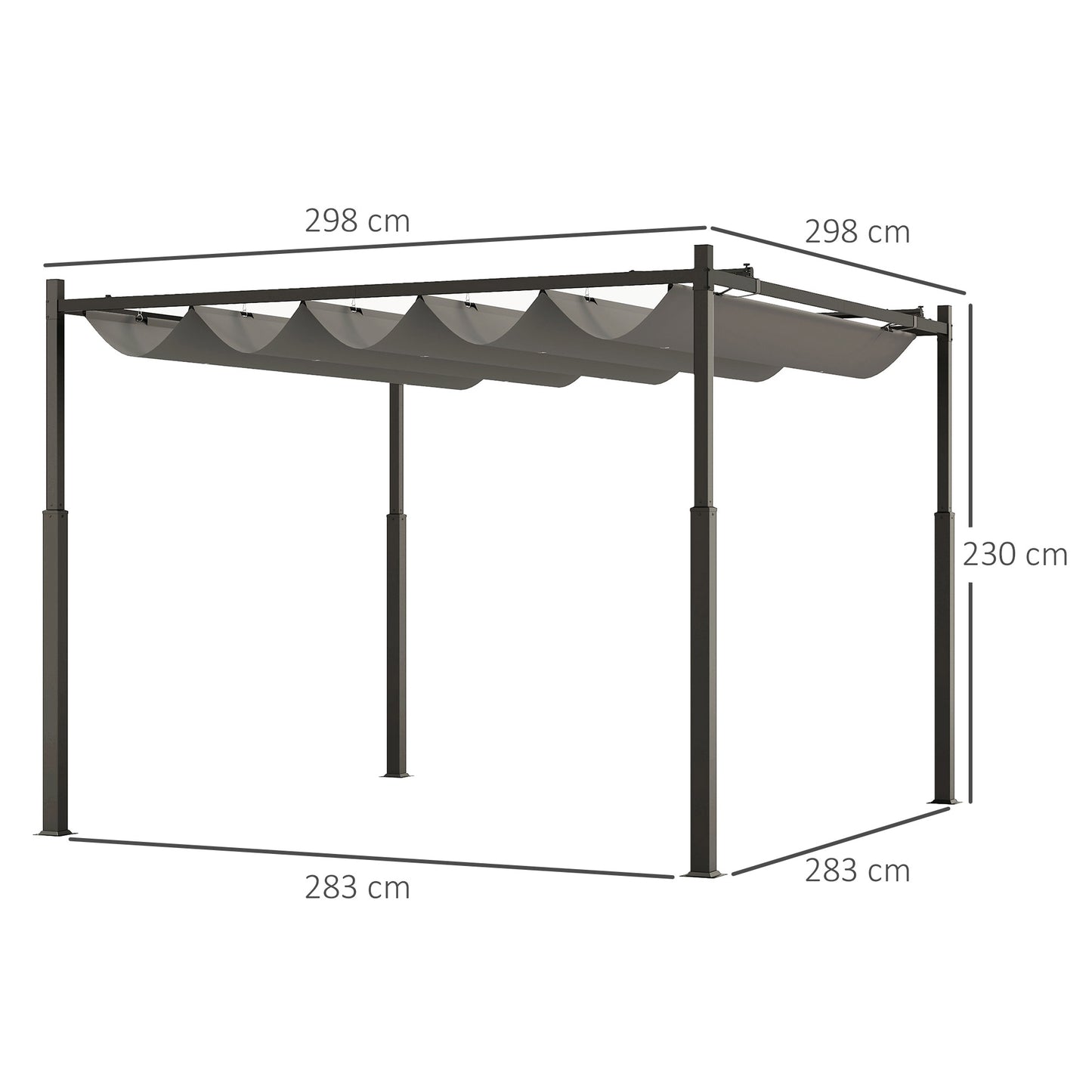 Outsunny 3 x 3(m) Garden Pergola with Retractable Roof, Grey