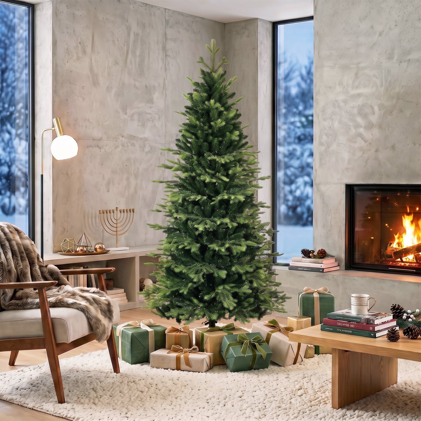 HOMCOM Geneva Fir Hinged Xmas Tree, 6ft/180cm Artificial Christmas Tree with 1610 Branch Tips, Foldable Steel Stand, Green