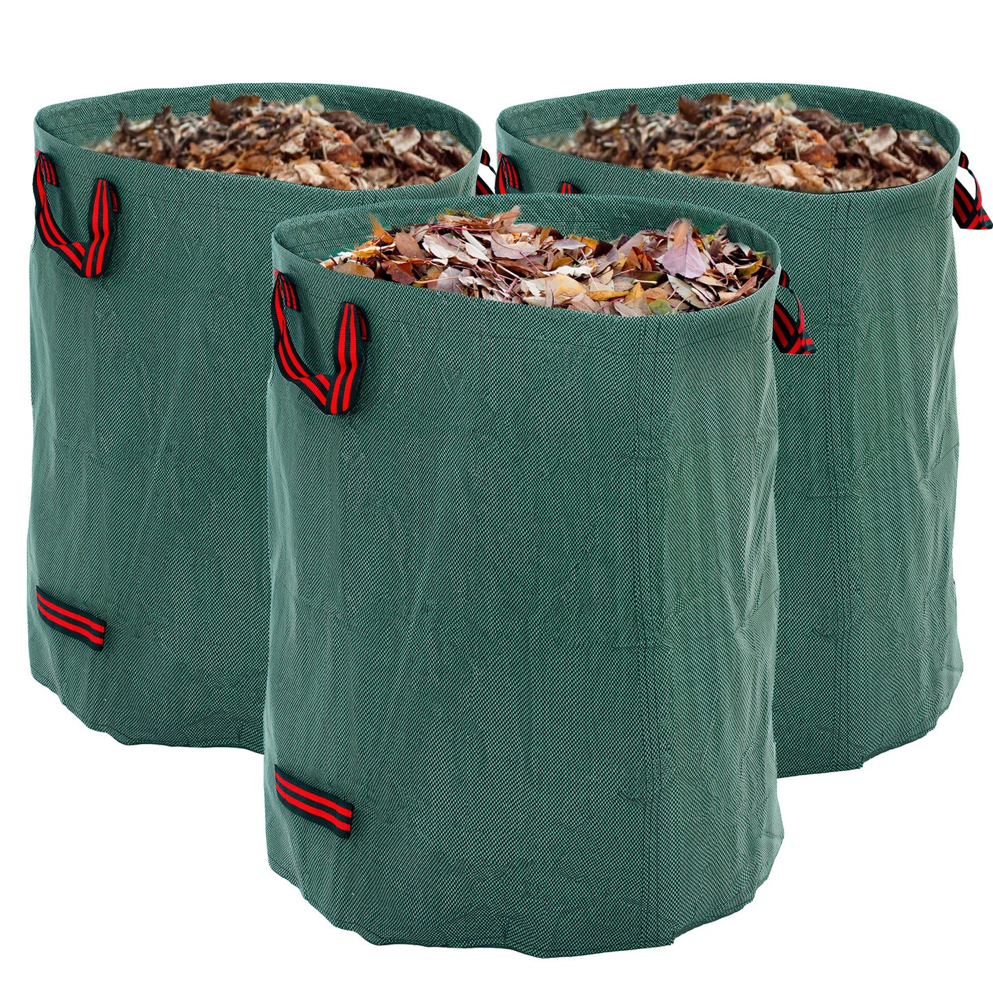Outsunny Garden Waste Bags, 300L, Set of 3, Heavy Duty, Foldable, Reusable Sacks with Handles, Green