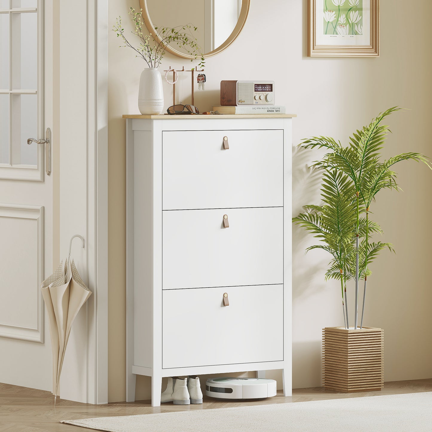 HOMCOM Modern Three-Drawer Shoe Cabinet - White