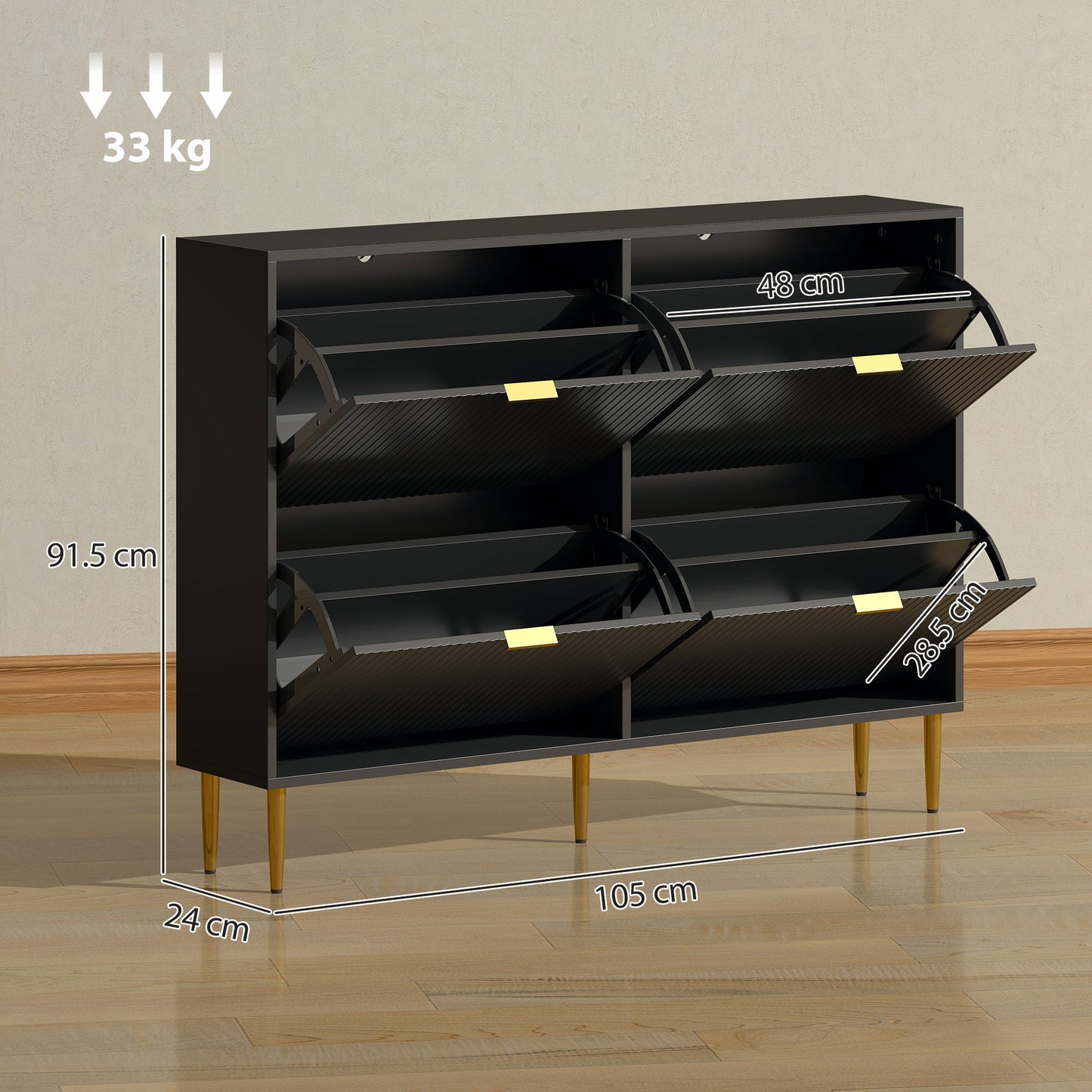 HOMCOM Narrow Shoe Cabinet with 4 Flip Drawers - Black