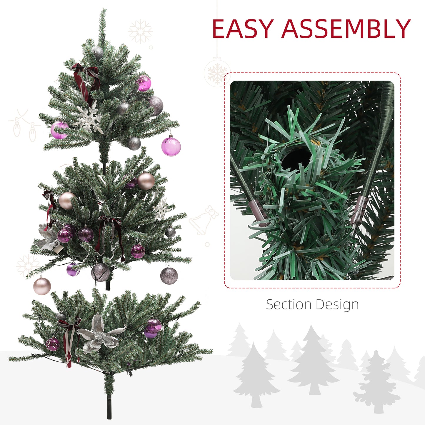 HOMCOM 5ft Artificial Prelit Christmas Tree with Warm White LED Lights and 486 Tips