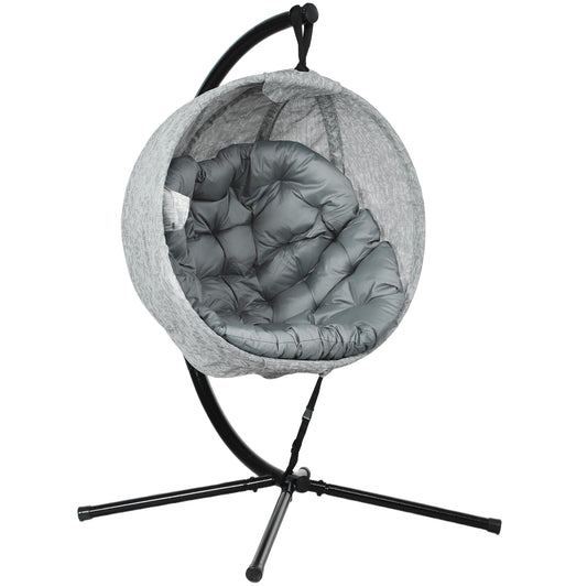 Outsunny Round Hanging Egg Chair with Cup Holder Grey