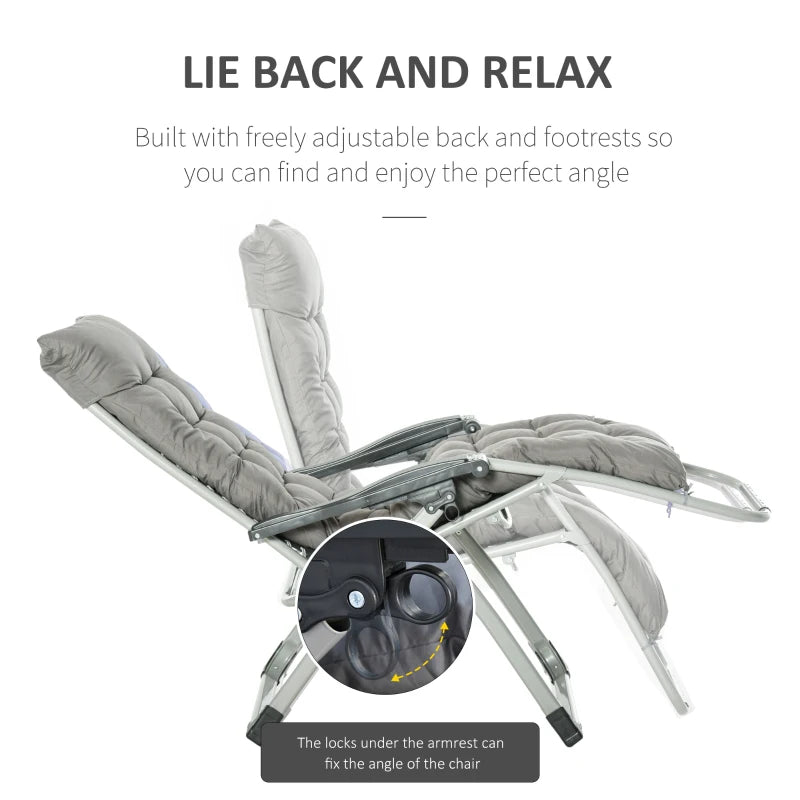 Outsunny 2 Piece Reclining Zero Gravity Chair Metal Frame Folding Garden Sun Lounger with Cushion Headrest Dark Grey