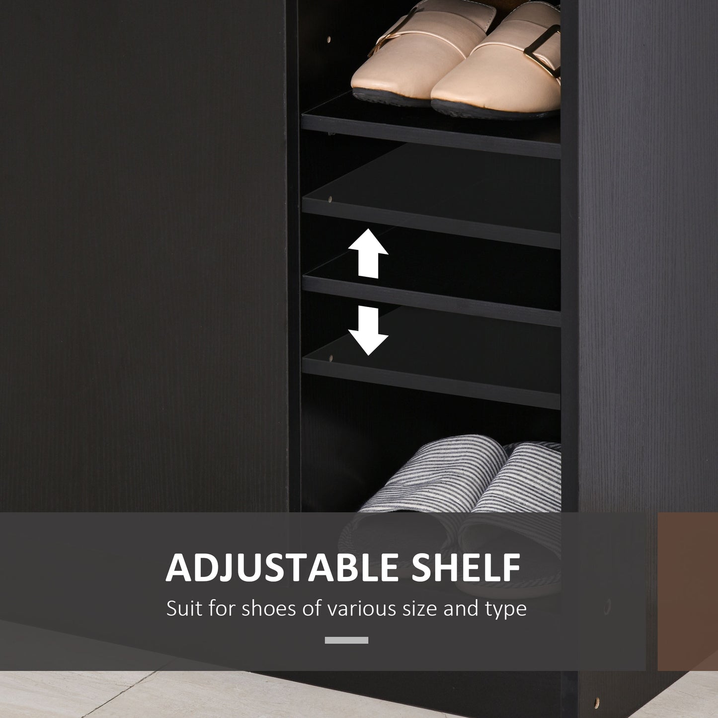 HOMCOM Shoe Storage Cabinet with Adjustable Shelves - Black