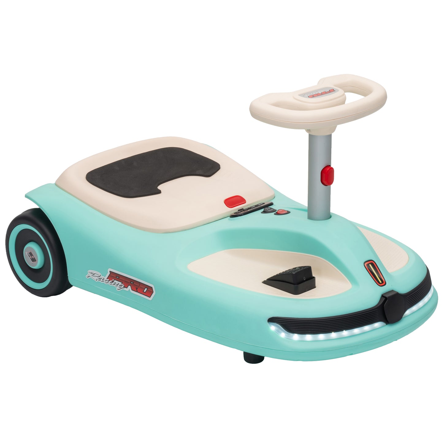 AIYAPLAY 12V Electric Wiggle Car with Pedal, Kids Electric Car with 2 Speeds, Soft Start, Music, Lights for 3-5 Years, Light Blue