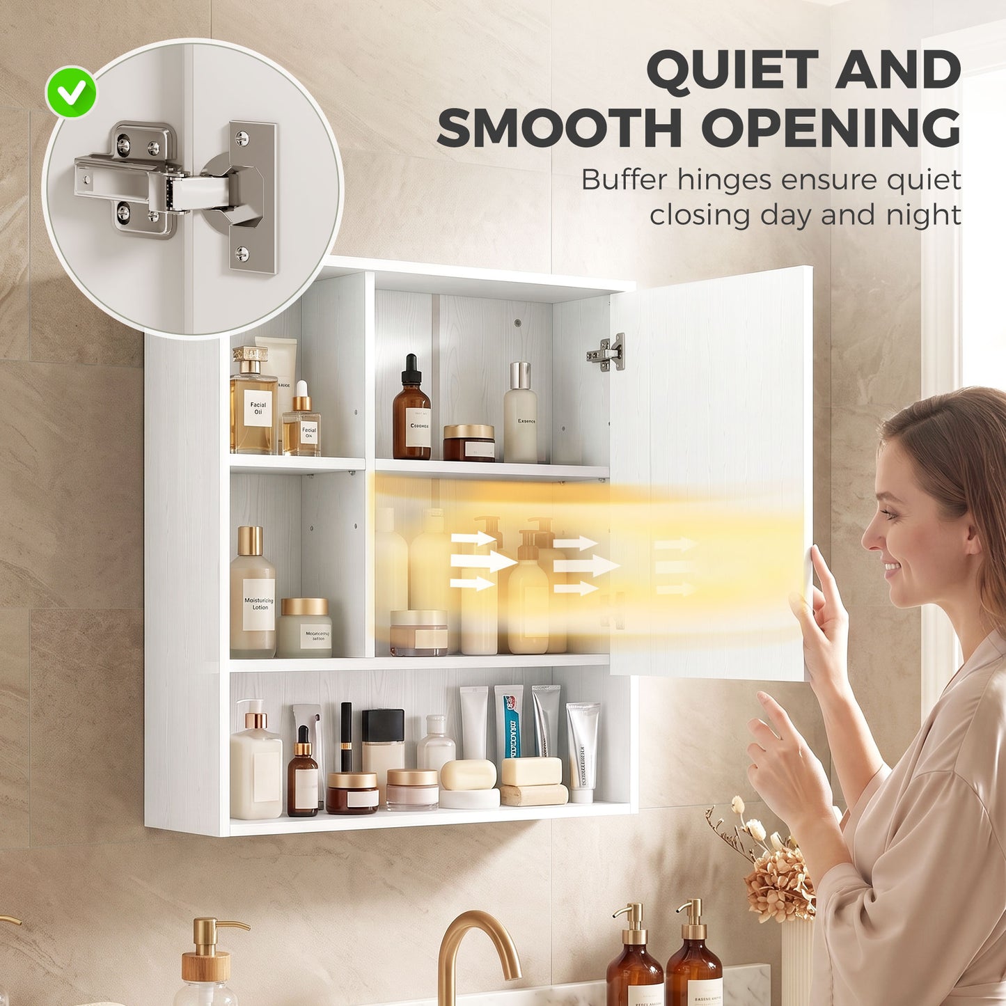 HOMCOM Bathroom Mirror Cabinet, Wall-Mounted Bathroom Cabinet with Mirror Door, Adjustable Shelves, White