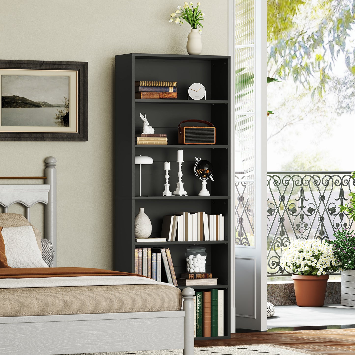 HOMCOM 6 Tier Bookshelf, Freestanding Bookcase with Adjustable Shelves, Storage Unit for Living Room, Bedroom, Study, Black