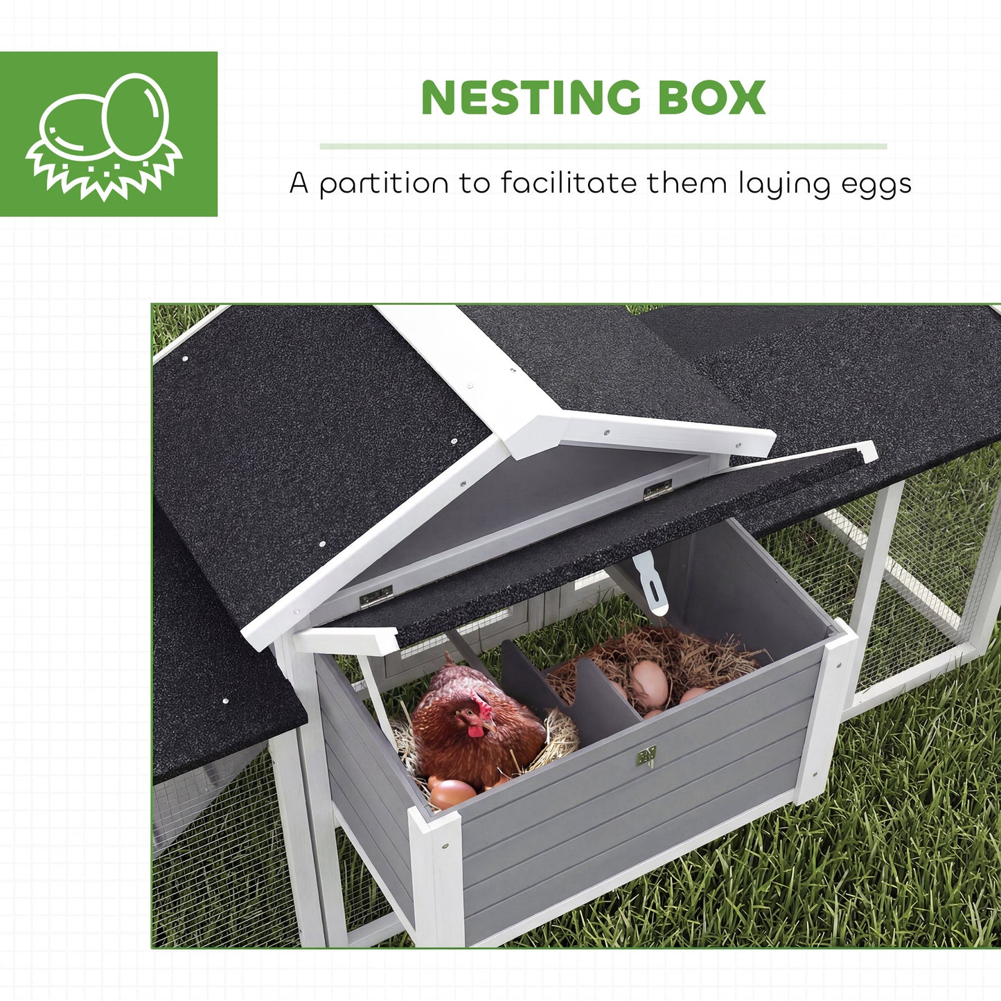 PawHut Large Chicken Coop, Wooden Outdoor Chicken Cage Poultry Hen House with Nesting Box
