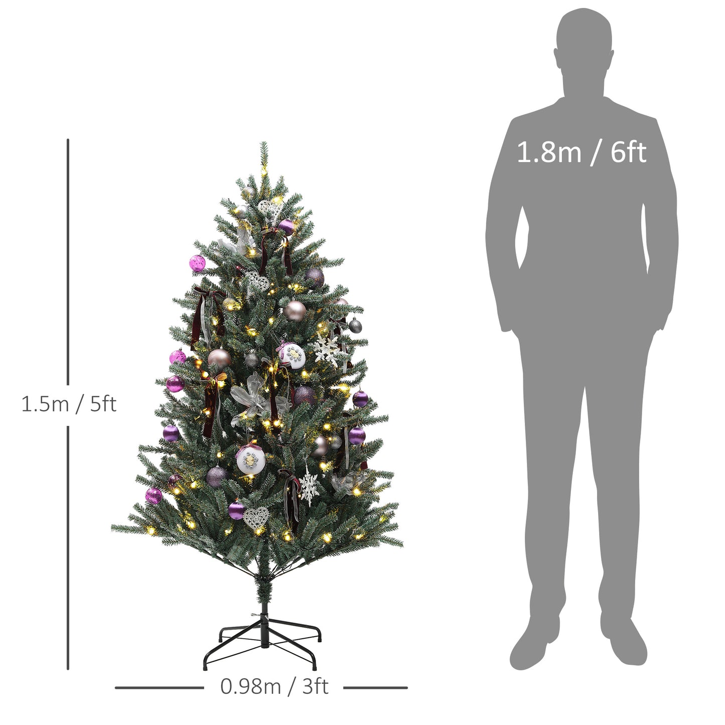 HOMCOM 5ft Artificial Prelit Christmas Tree with Warm White LED Lights and 486 Tips