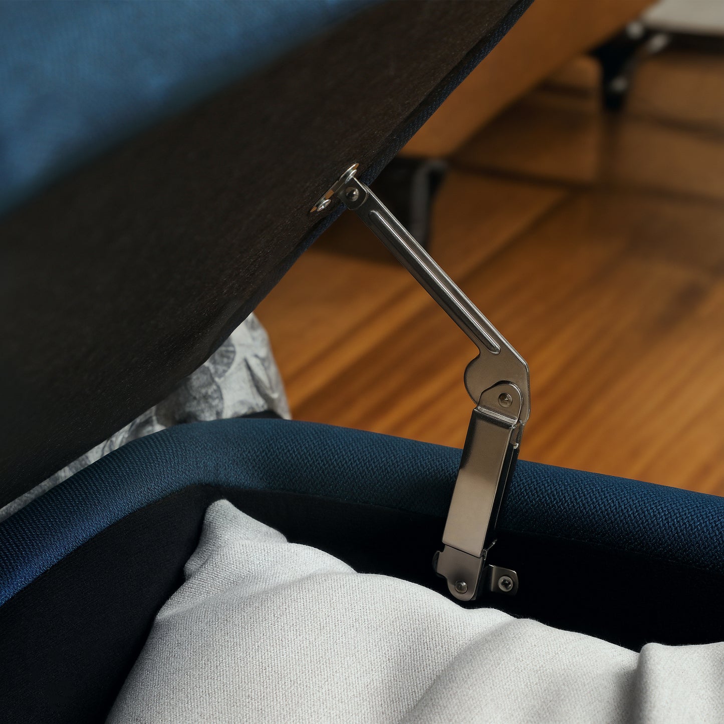 HOMCOM 92 x 31cm Linen-Look Storage Ottoman - Dark Blue