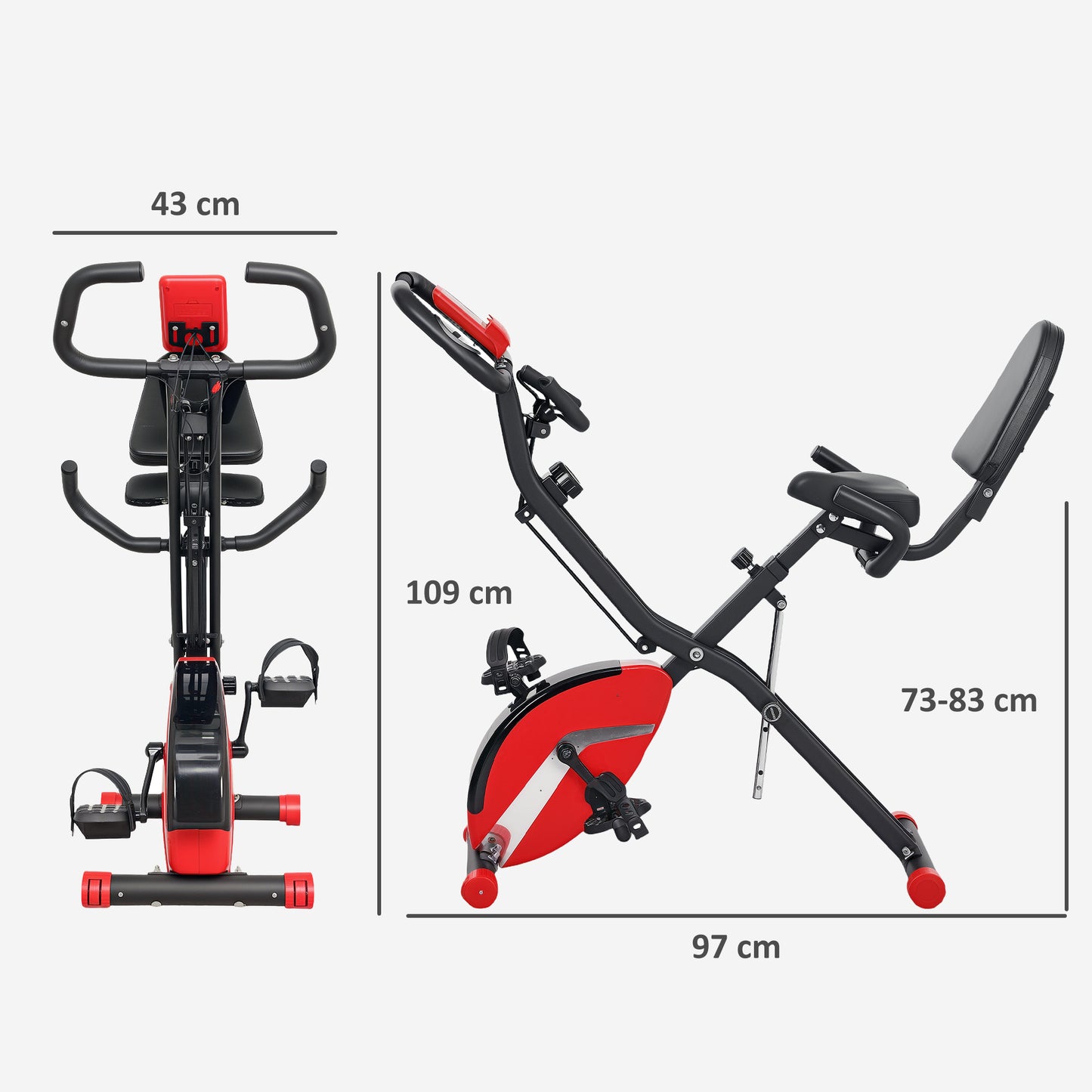 SPORTNOW 5-In-1 Folding Exercise Bike with Arm Bands, 8-Level Resistance, LCD, Tablet Holder, Red