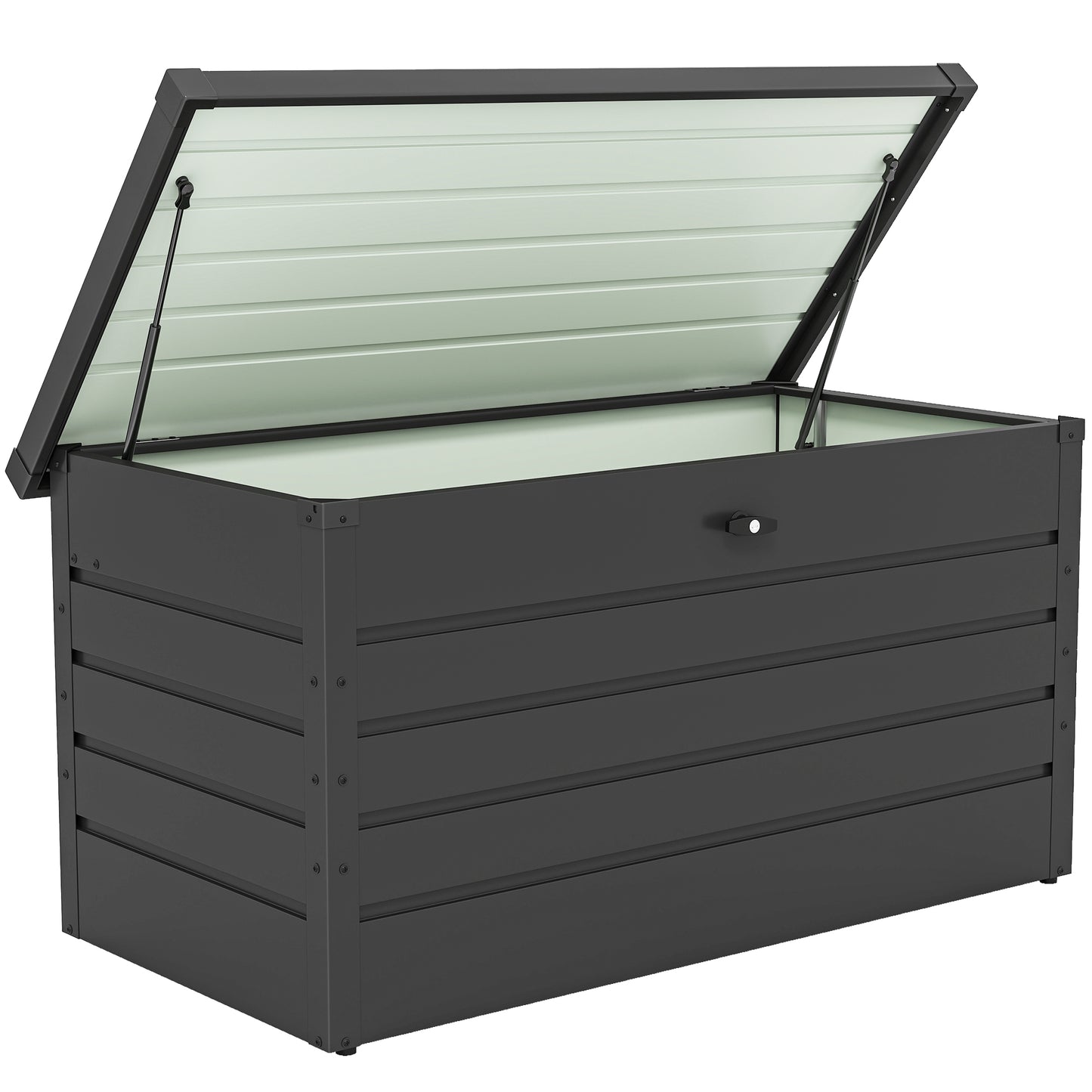 Outsunny 311L Garden Storage Box, Outdoor Storage Box Waterproof with Lockable Lid, Galvanised Steel Garden Bench for Tools